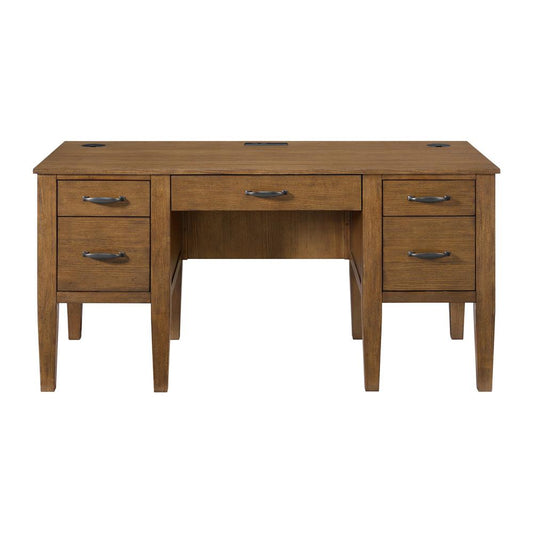 Picket House Furnishings - Beth Half Pedestal Desk with Power/USB in Brown Oak - H-15970-6-DK2 veiw 2