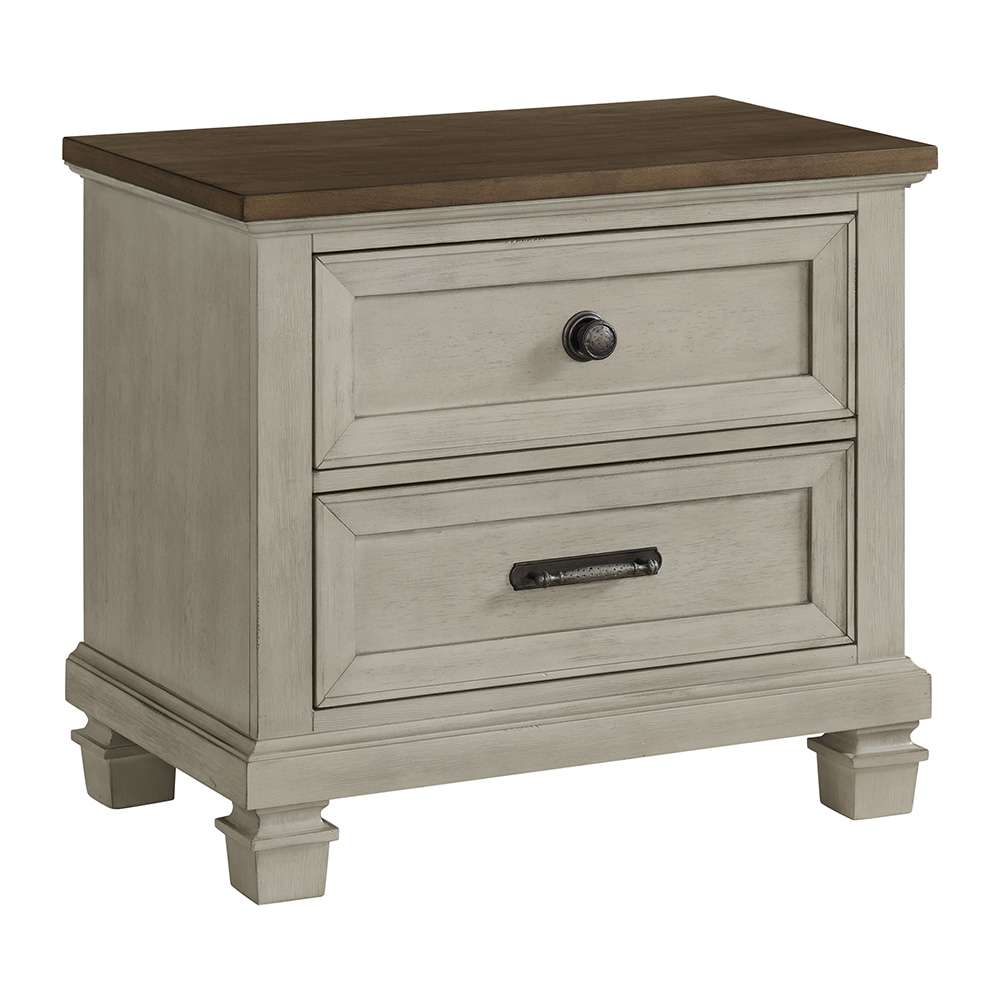 Picket House Furnishings - Bloomfield 2-Drawer Nightstand with USB in Medium Brown and Washed Stone - B-9890-7-NS veiw 1