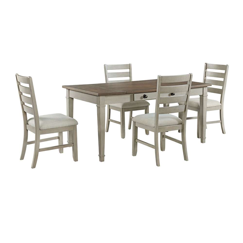 Picket House Furnishings - Bloomfield 5PC Standard Height Dining Set in Medium Brown and Washed Stone-Rectangular Table and Four Chairs - D-9890-7-5PC veiw 1