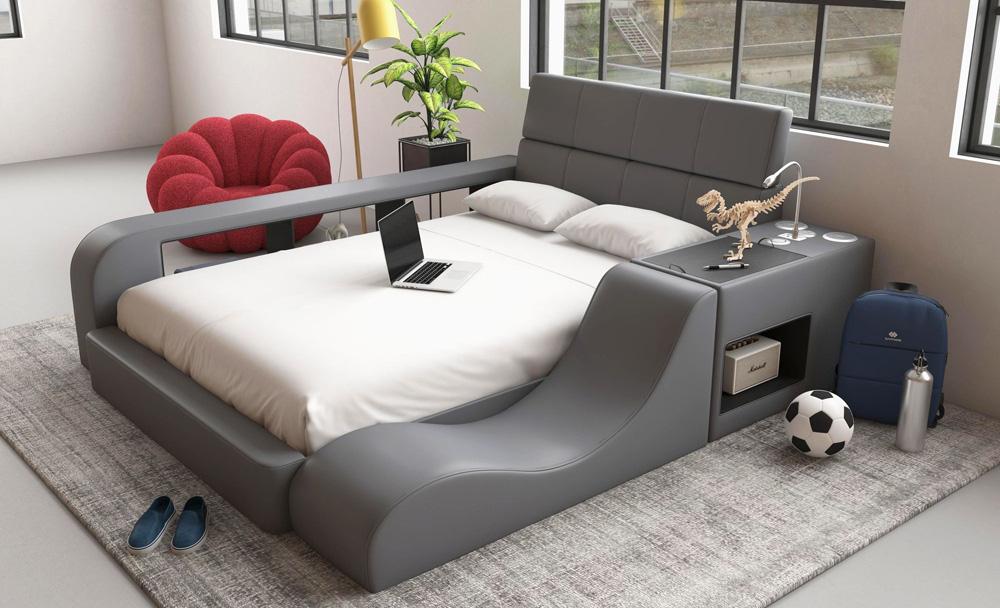 Picket House Furnishings - Booker Full Transformer Bed with Electronic Features in Grey PU - UB-12820-3-FB veiw 4