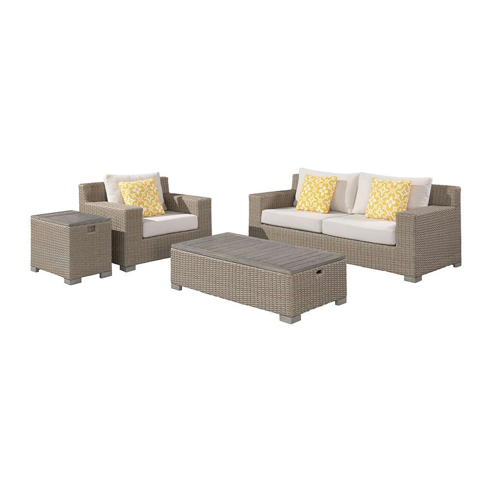 Picket House Furnishings - Camal 4PC Patio Conversation Set in Tan and Olefin White Cream-Sofa, Chair, - O-10880-10310-PS-4PC veiw 1