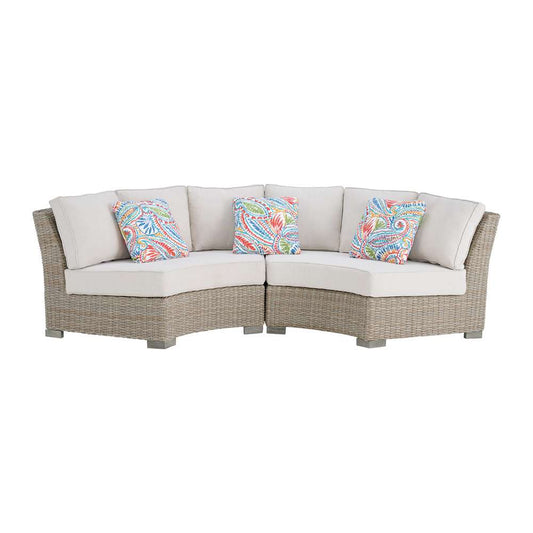 Picket House Furnishings - Camal Curved Loveseat - Tan and Olefin White Cream with 3 Multi Color Pillows - O-10880-10310-291 veiw 2