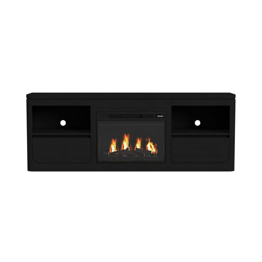 Picket House Furnishings - Camelot KIT - 71" TV Console with Fireplace Insert in Black - LA-16860-8-TV1FPK view 2