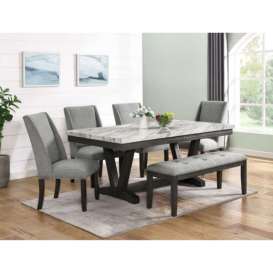 Picket House Furnishings - Eve 6PC Dining Set in Charcoal-Table, Four Chairs & Bench - D-4930-7-6PC veiw 2