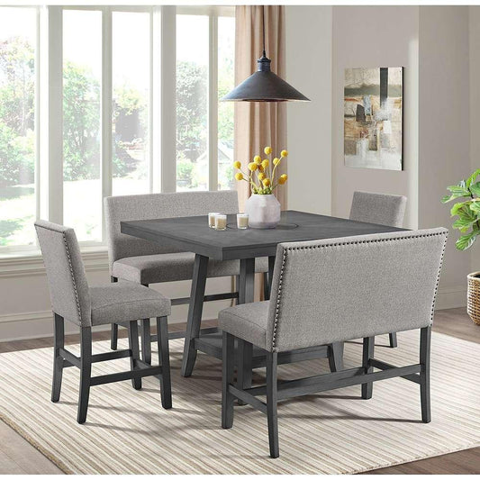 Picket House Furnishings - Hester Counter Bench with Upholstered Back and Grey Fabric in Grey - D-7670-3-CBN2 veiw 2