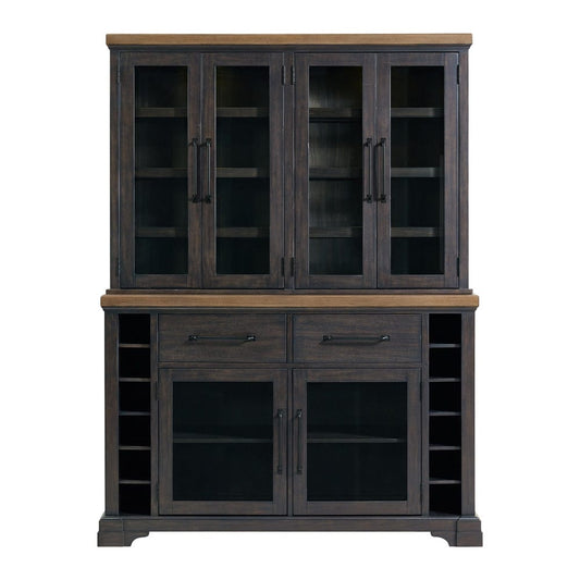 Picket House Furnishings - Johnshaven Server and Hutch with LED Light in Espresso and Brown - D-16670-8-SVHT view 2