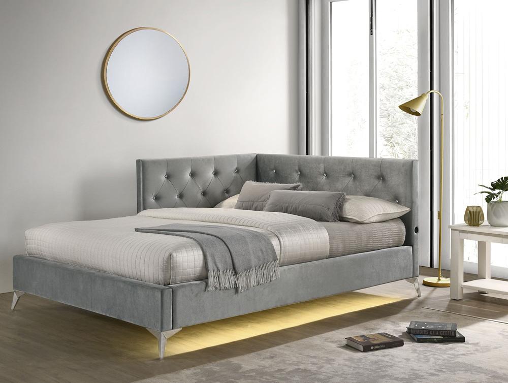 Picket House Furnishings - Juniper Full UPH Corner Bed with LED and USB in Grey - B-480-3-FCB veiw 4