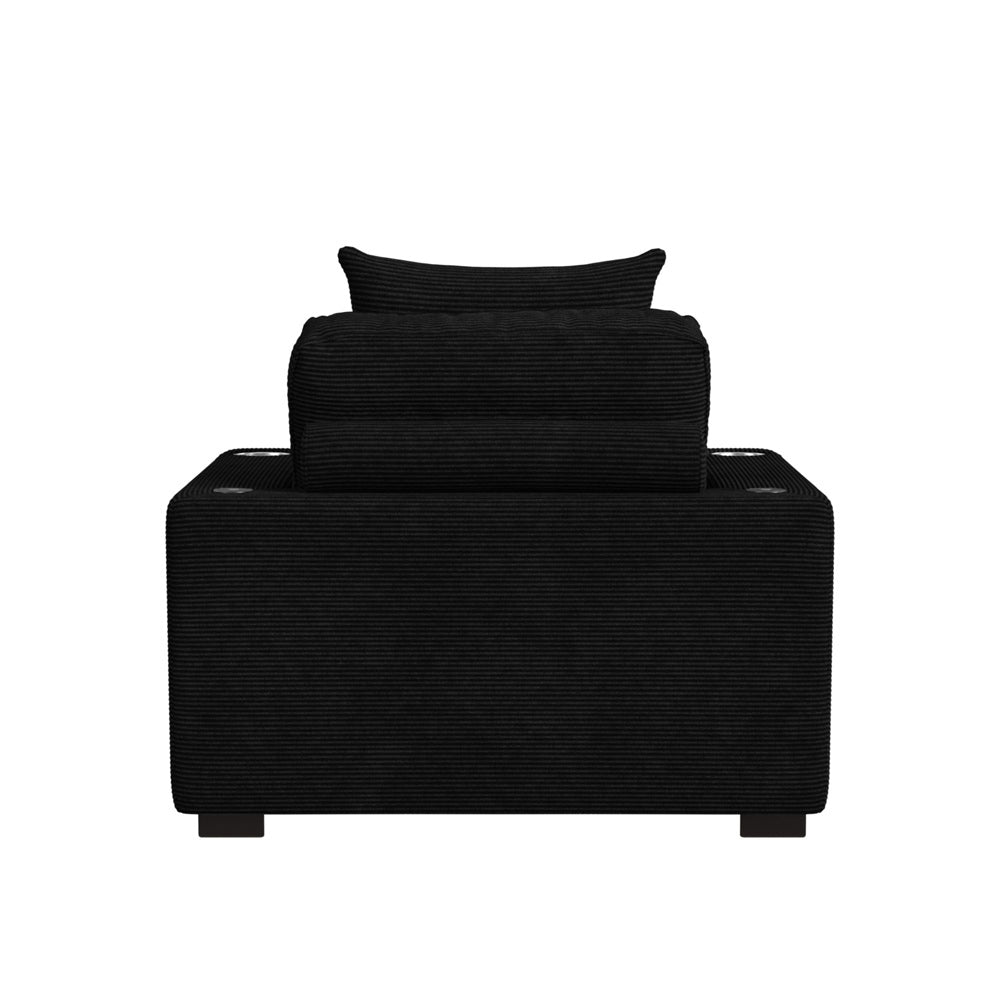 Picket House Furnishings - Mesa Chaise with 1 Pillow 20", 2 Cupholders and 2 USB in Steno Black - U-8540-9446-110C view 4