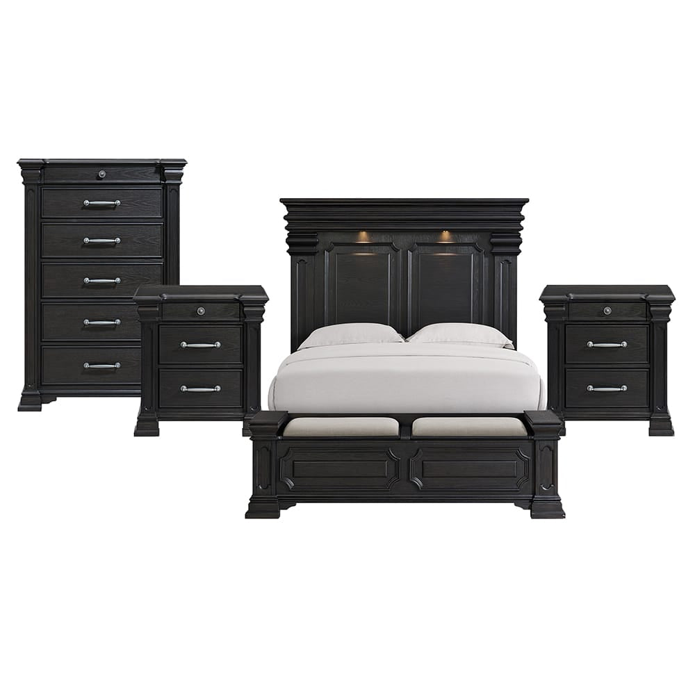Picket House Furnishings - Paterson Queen Storage 4PC Bedroom Set in Black - B.10318.QSB.NSCH view 1