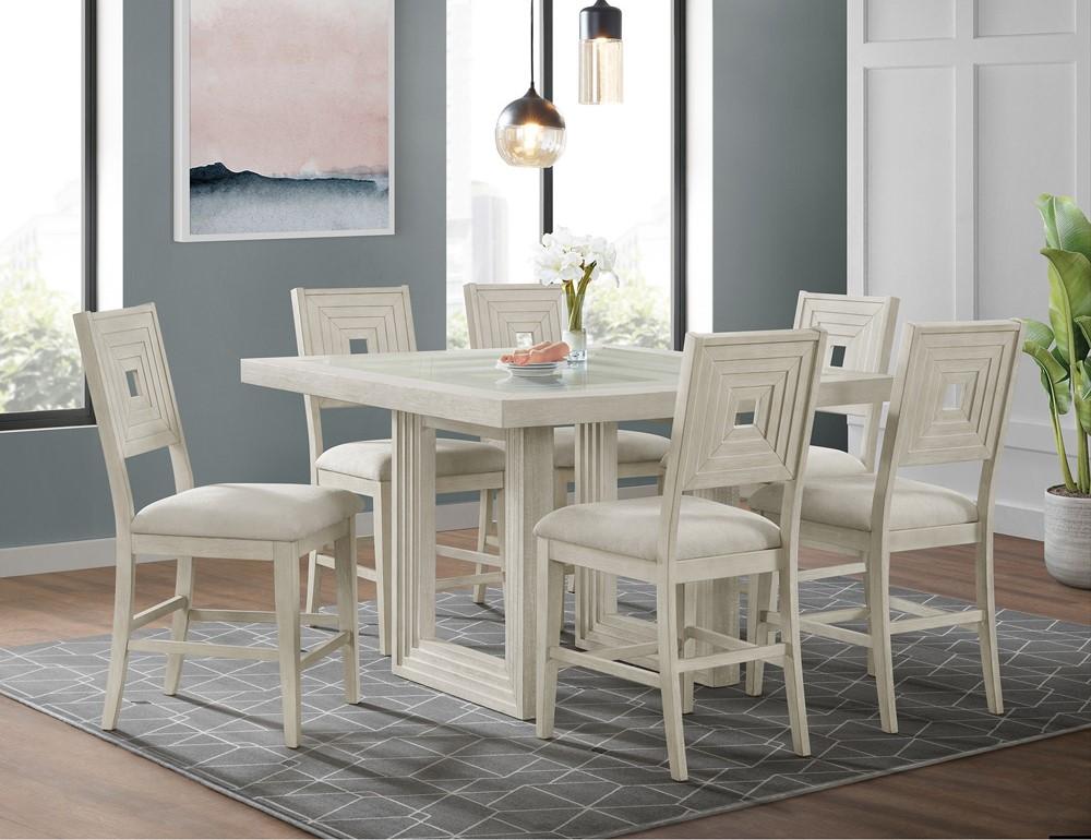 Picket House Furnishings - Rhiannon 7PC Square Counter Height Dining Set in Antique White-Table and Six Chairs - D-11600-7-SCT-7PC veiw 4