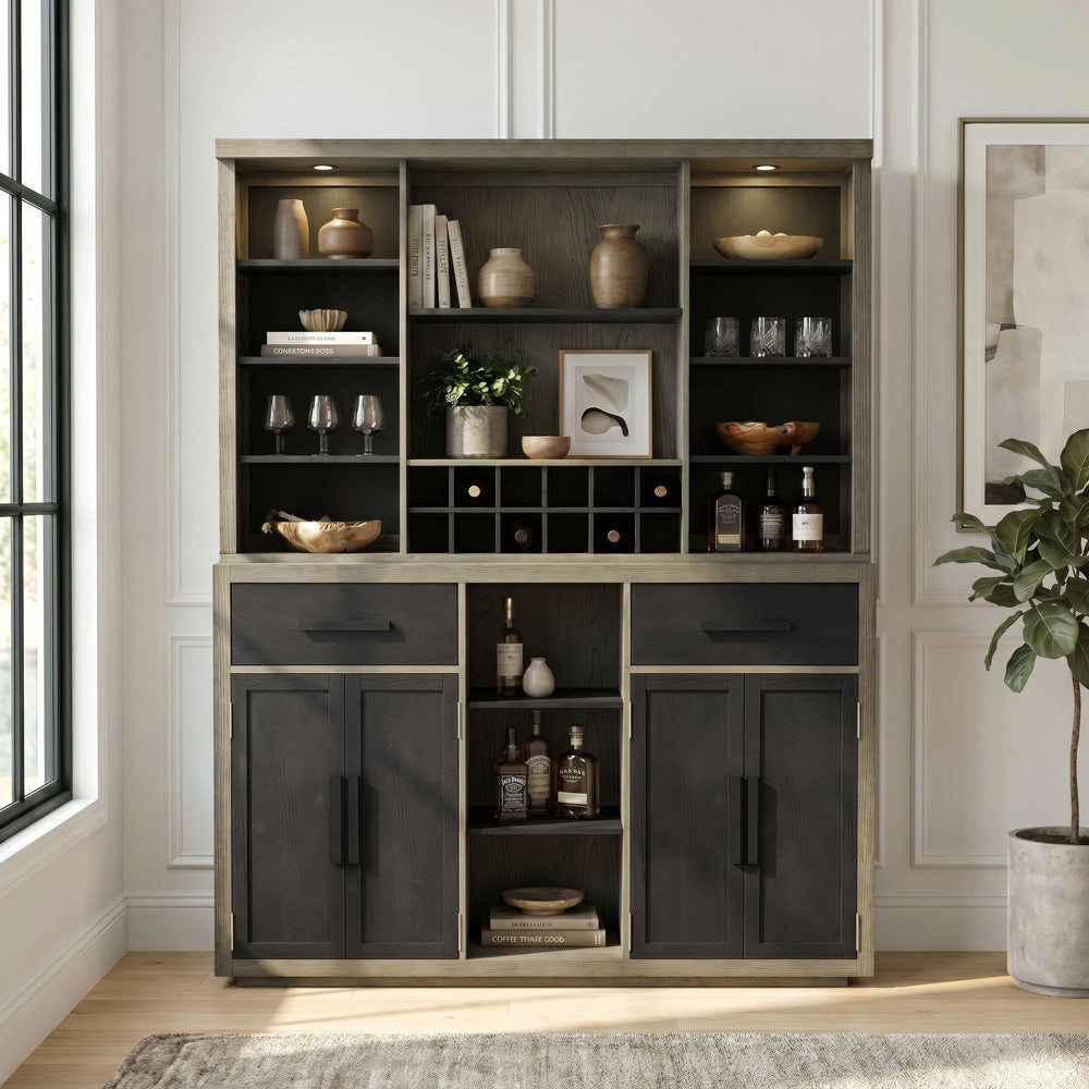 Picket House Furnishings - Rizzo Buffet and Hutch with Light in Grey and Dark Espresso - DA-7570-5-BFHT view 6
