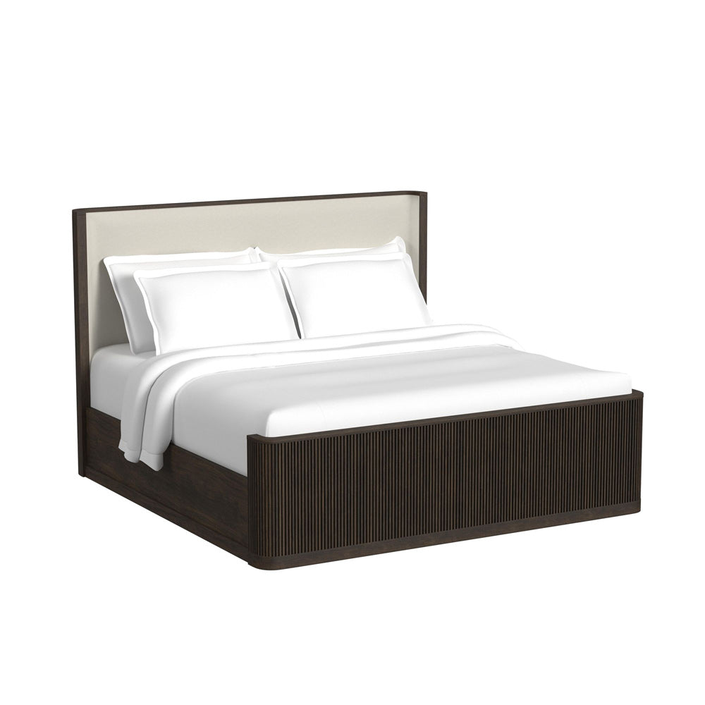 Picket House Furnishings - Sutton King UPH Bed with White Fabric in Dark Brown - B-16000-5-KUB view 1