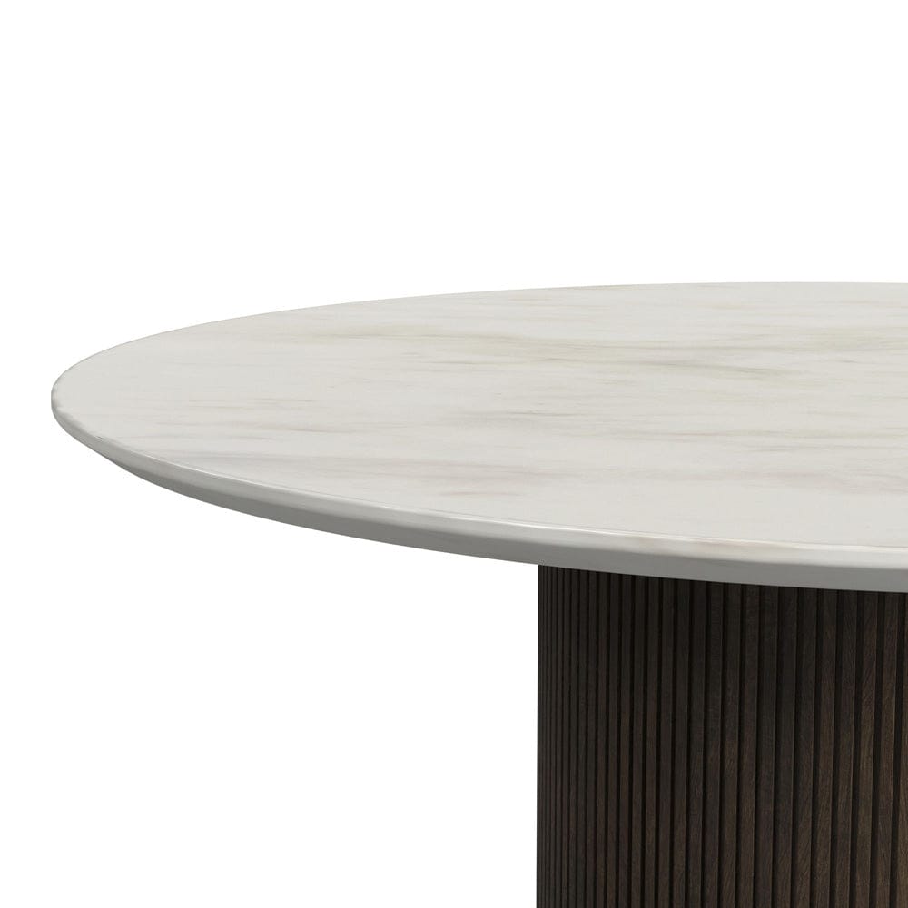 Picket House Furnishings - Sutton Round End Table with White Faux Marble Top and Base in Dark Brown - T-16000-5-RET view 2