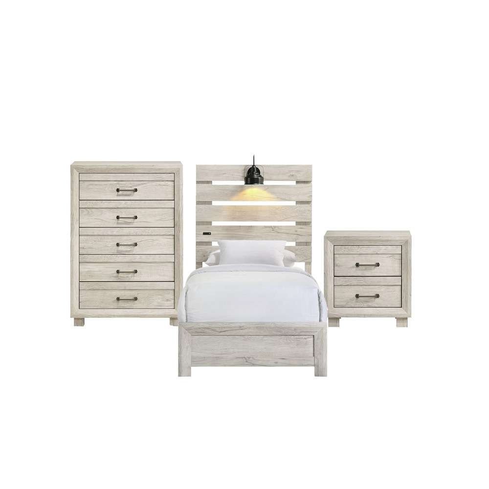 Picket House Furnishings - Tarrant Twin with Lights & USB 3PC Bedroom Set in White - B-3460-7-TBL-3PC veiw 1