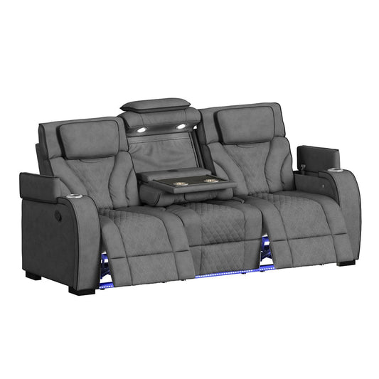 Picket House Furnishings - Tundra Motion Sofa with DDT, Reading Light, Wireless Charger and LED in Simba Slate and Black Welt - U-19190-11108-305 view 2