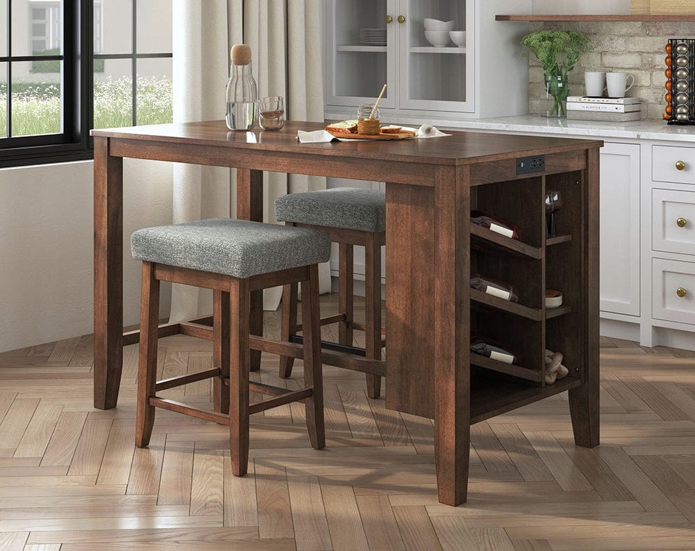 Picket House Furnishings - Veronica Kitchen Island & 2 Counter Stools with Dark Grey Fabric in Walnut - D-16550-5-KI view 8