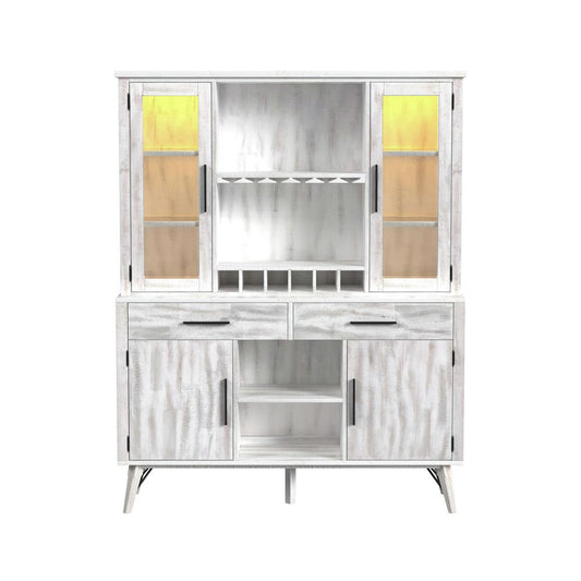 Picket House Furnishings - Westwood Buffet & Hutch with LED in Rustic White - D-12850-7-BFHT veiw 2