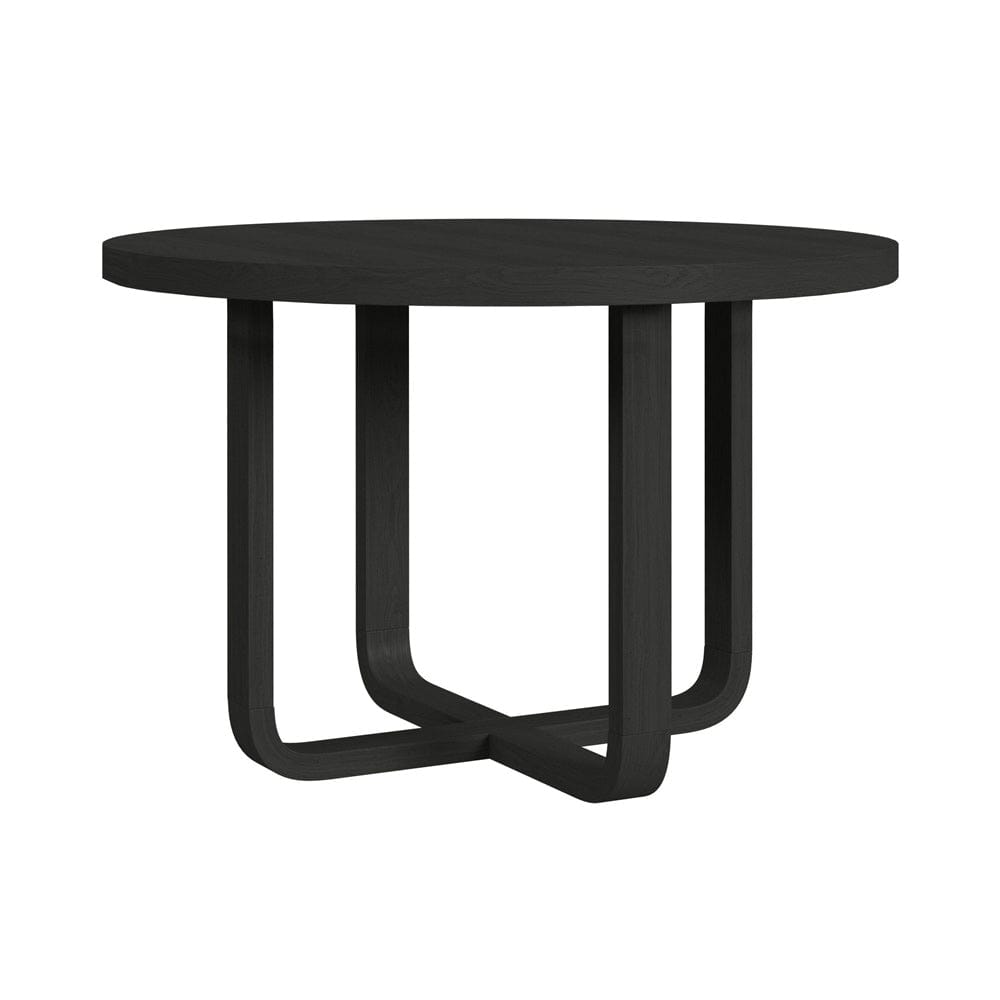 Picket House Furnishings - Woodridge 5PC Standard Height Dining Set in Black with Grain-Round Table and Four Grey Fabric Chairs - D-14440-8W-RDT-5PC
