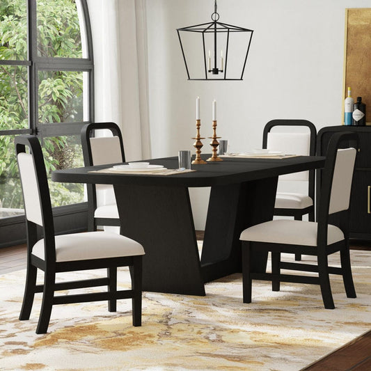 Picket House Furnishings - Woodridge 5PC Standard Height Dining Set in Black with Grain-Table and Four White Fabric Chairs - D-14440-8W-DTSC2-5PC view 2