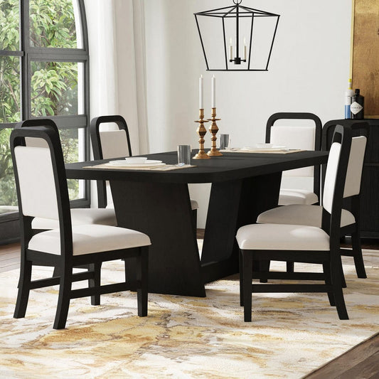 Picket House Furnishings - Woodridge 7PC Standard Height Dining Set in Black with Grain-Table and Six White Fabric Chairs - D-14440-8W-DTSC2-7PC view 2