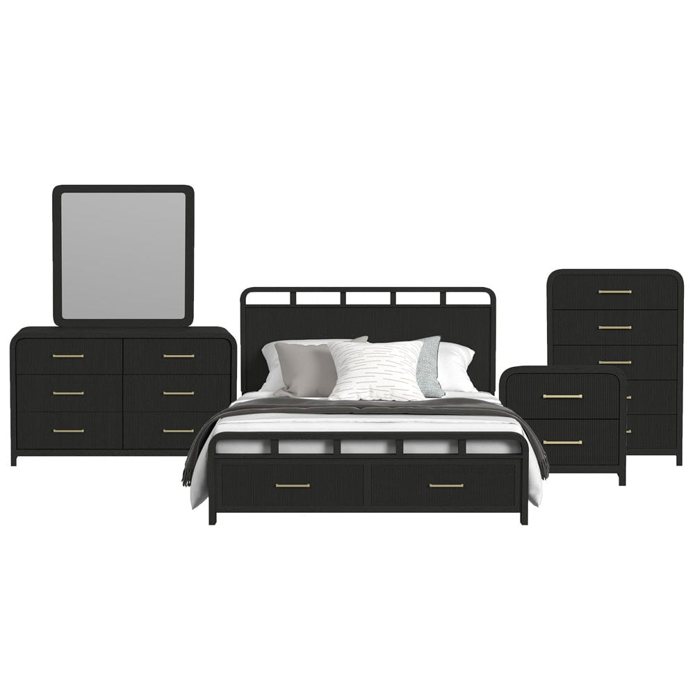 Picket House Furnishings - Woodridge King Storage 5PC Bedroom Set in Black with Grain - B-14440-8W-KSB-5PC view 1