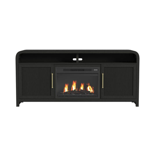 Picket House Furnishings - Woodridge KIT - 70" TV Console in Black with Grain w/23" Fireplace Insert (Ships in 2 Boxes) - LA-14440-8W-TV1FPK view 2