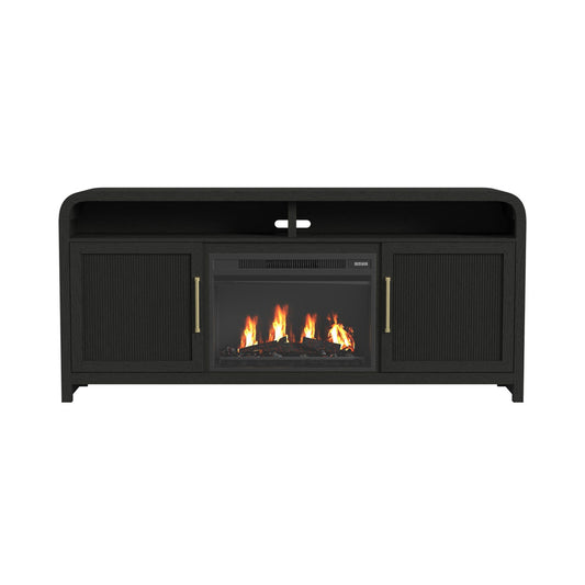 Picket House Furnishings - Woodridge KIT - 70" TV Console in Black with Grain w/23" Fireplace Insert (Ships in 2 Boxes) - LA-14440-8W-TV1FPK view 2