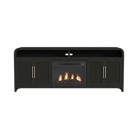 Picket House Furnishings - Woodridge KIT - 82" TV Console in Black with Grain w/23" Fireplace Insert (Ships in 2 Boxes) - LA-14440-8W-TV3FPK view 2