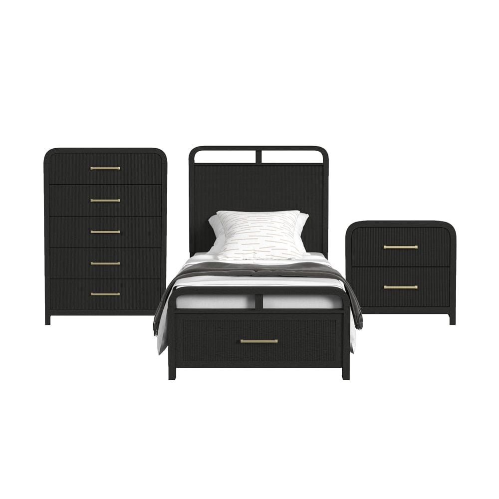 Picket House Furnishings - Woodridge Twin Storage 3PC Bedroom Set in Black with Grain - B-14440-8W-TSB-3PC view 3