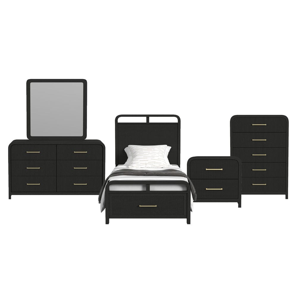 Picket House Furnishings - Woodridge Twin Storage 5PC Bedroom Set in Black with Grain - B-14440-8W-TSB-5PC view 1
