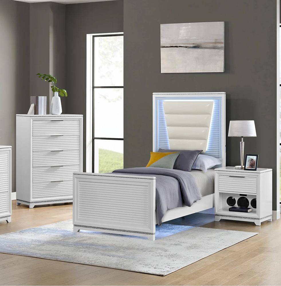 Picket House Furnishings - Xena Twin UPH 3PC Bedroom Set with Lights in White - B-14260-7-TUB-3PC veiw 6
