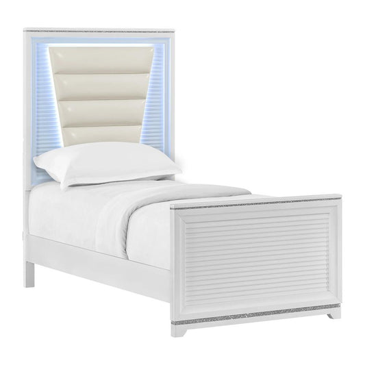 Picket House Furnishings - Xena Twin UPH 5PC Bedroom Set with Lights in White - B-14260-7-TUB-5PC veiw 2