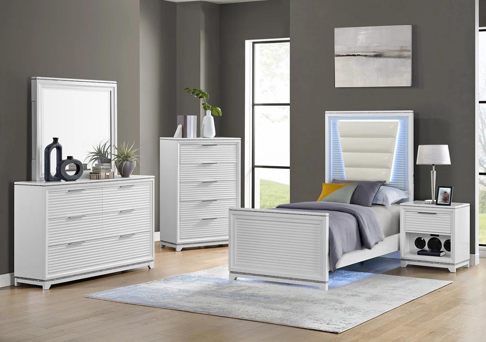 Picket House Furnishings - Xena Twin UPH Bed with Lights in White - B-14260-7-TUB veiw 5