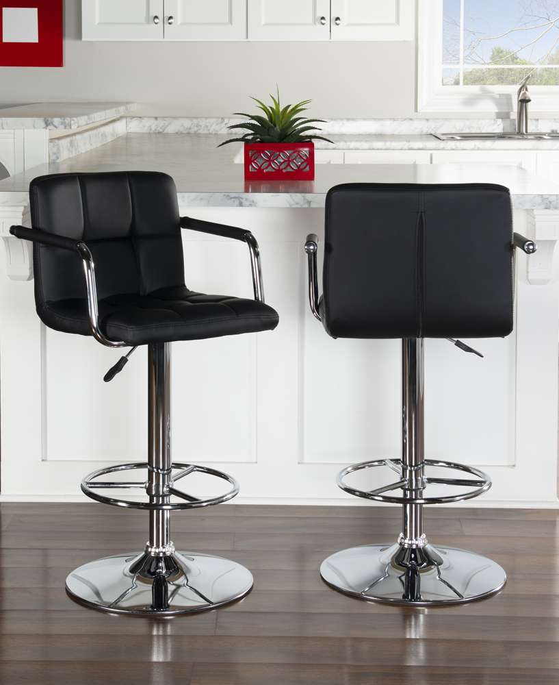 Powell Company - Black And Chrome Quilted Barstool - 171-915 veiw 6