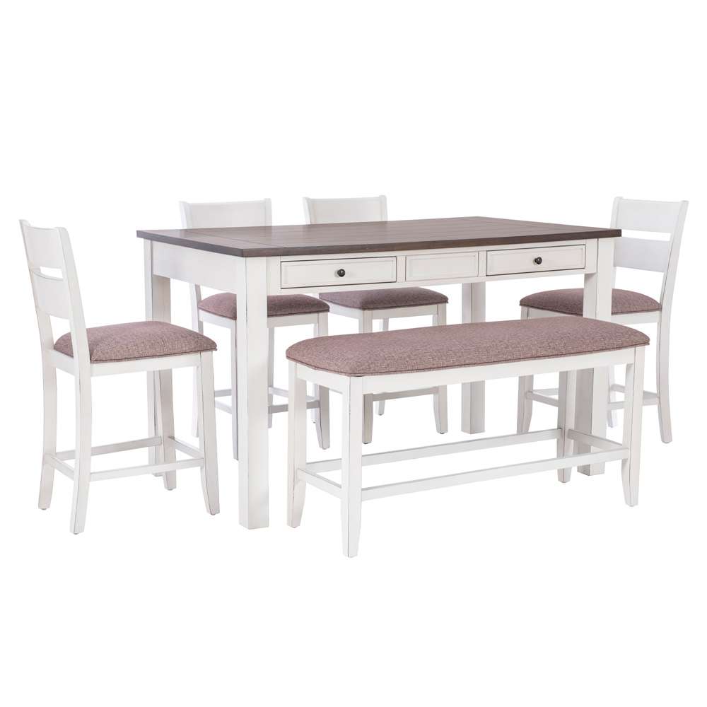 Powell Company - Meretta 6PC Counter Set White/Brown - D1013LD23WPC6 veiw 1