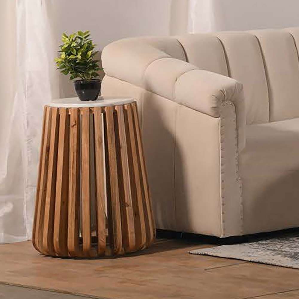 Primo International - Brixton White Marble Wood End Table - 57714 veiw 4