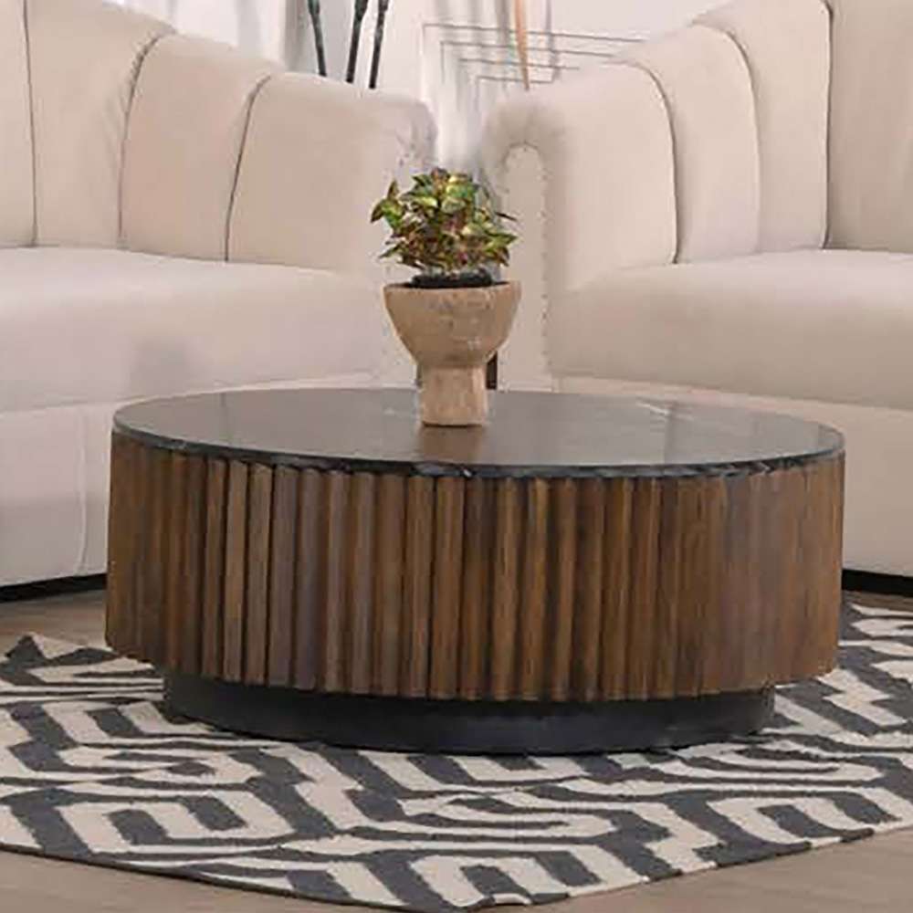Primo International - Pierre 35 in. Black Marble Wood Drum Coffee Table - 59525 veiw 5