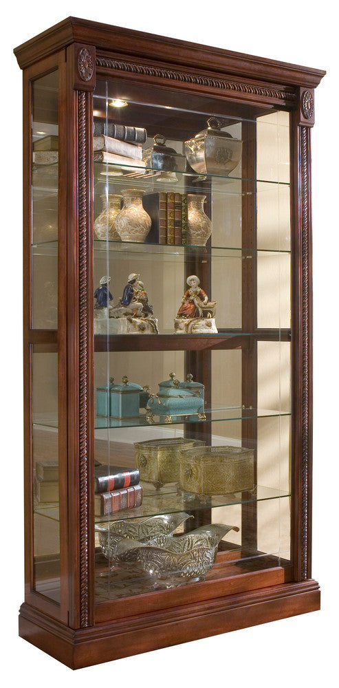 Pulaski - Curios Cherry Brown Lighted Sliding Door 5 Shelf Curio Cabinet - 20485 view 2