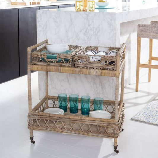 Safavieh - Ambrose 2 Tier Rattan Bar Cart - Natural Unfinished - Antique B - BCT6500A veiw 2