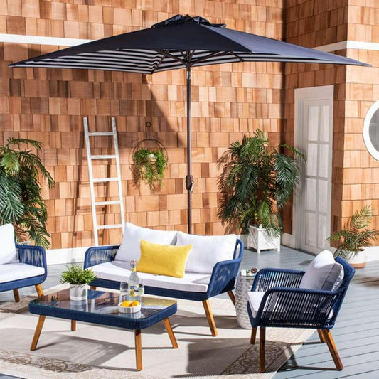 Safavieh - Athens 6.5X10 Rect Umbrella - Navy - White - PAT8307A veiw 2