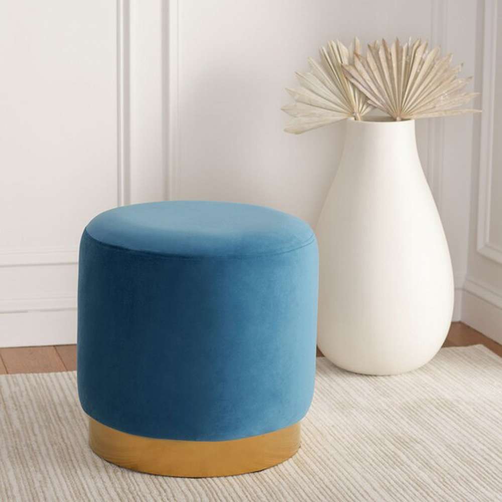 Safavieh - Azai Round Ottoman - Denim Blue - Gold - OTT7501C veiw 2