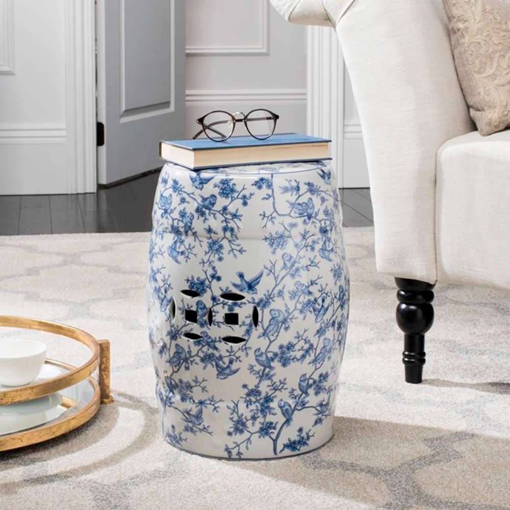 Safavieh - Blue Birds Garden Stool - Blue - Multi - ACS4514A veiw 1