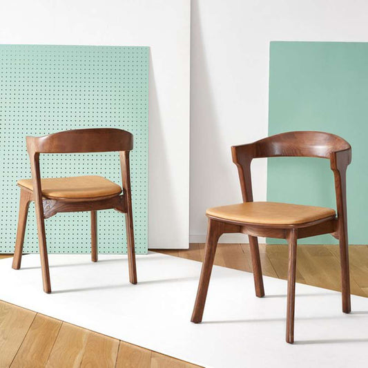 Safavieh - Couture - Brylie Wood & Leather Chair - Walnut - Brown (Set of 2) - SFV4126B-SET2 veiw 2