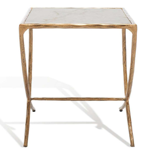 Safavieh - Couture - Debbie Square Metal Accent Table - White - Brass - SFV9523C veiw 2
