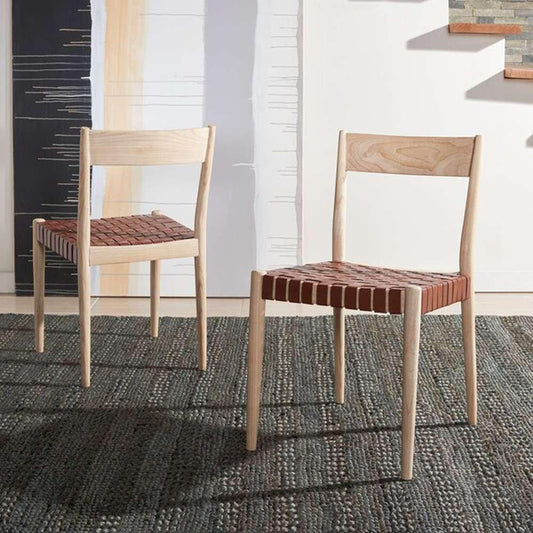 Safavieh - Eluned Leather Dining Chair - Cognac - Natural (Set of 2) - DCH1201D-SET2 veiw 2