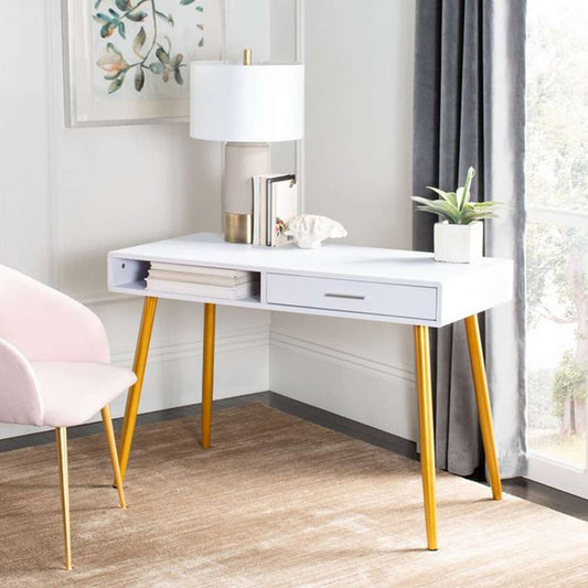 Safavieh - Jorja 1 Drawer 1 Shelf Desk - White - Gold - DSK2200C view 2