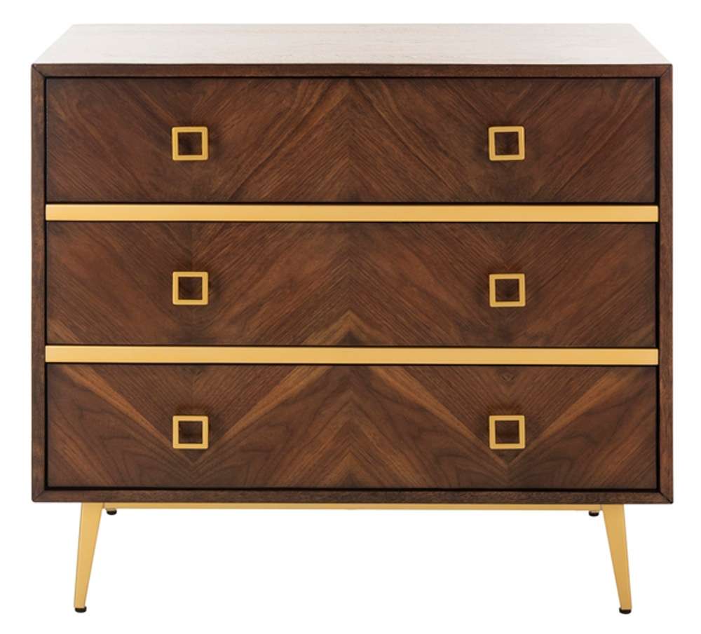 Safavieh - Katia 3 Drawer Chest - Walnut - Gold - CHS6413B