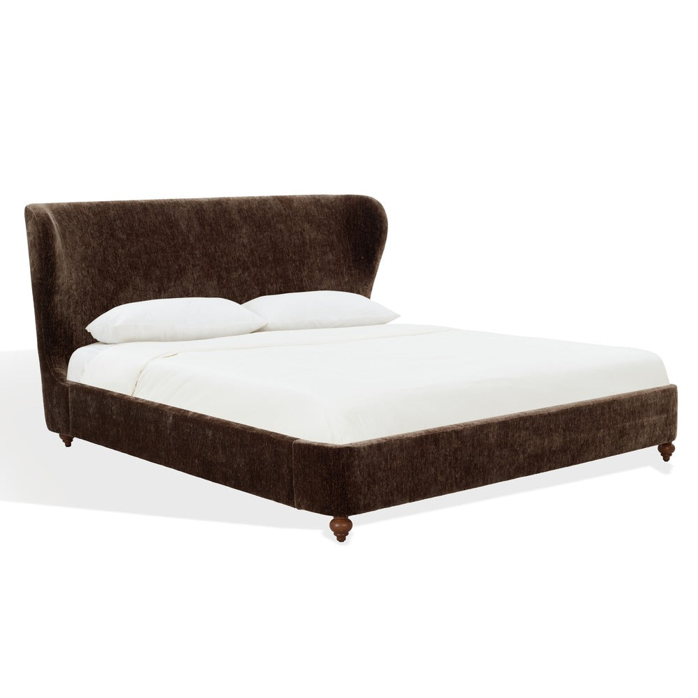 Safavieh - Lakelyn Chenille Wingback Queen Bed / Brown / Walnut - SFV4888A-Q-2BX view 3