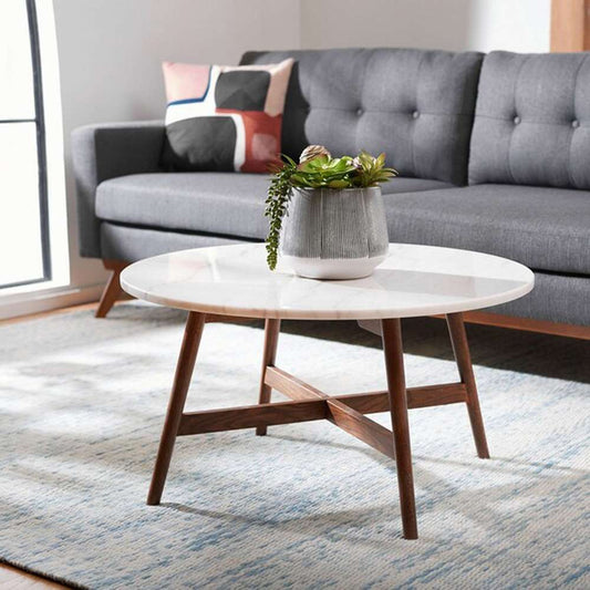 Safavieh - Maja Round Marble Coffee Table - Marble - Walnut - COF8101A veiw 2