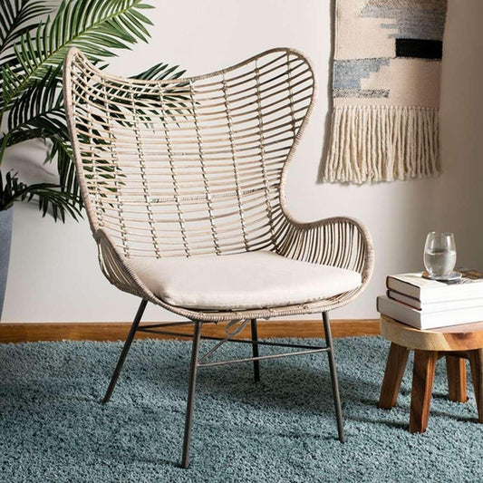 Safavieh - Malia Rattan Wingback Armchair - White - Grey White Wash - ACH6500A veiw 2